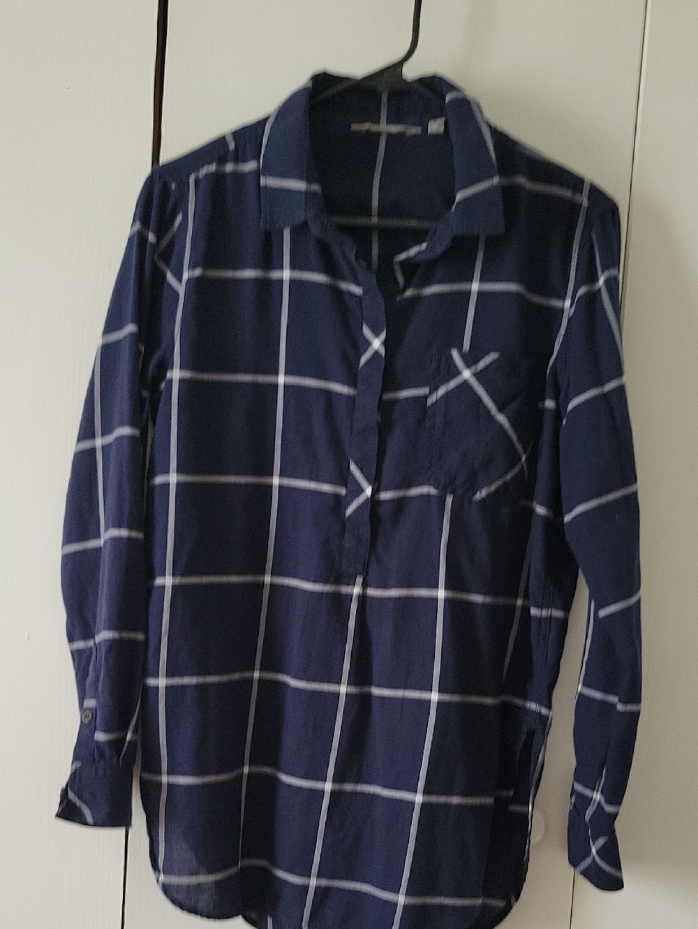 Women Navy Blue Windowpane Button-Up Shirt